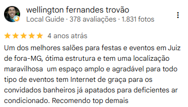 Avaliação de Wellington Fernandes Trovão no Google